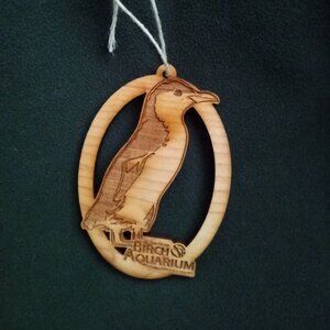 San Diego Birch Aquarium penguin solid wood etched ornament souvenir
